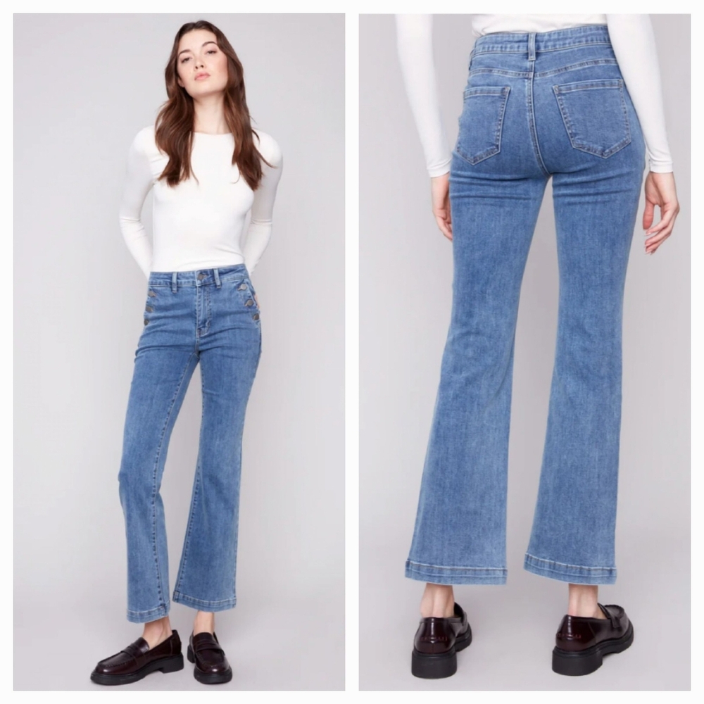 NWT CHARLIE B Flare Leg Stretch Buttons Medium Blue Jeans 8